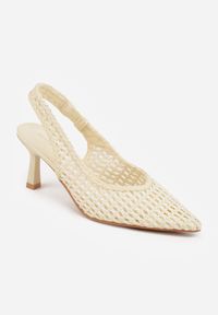 Born2be - Żółte Ażurowe Czółenka z Plecionki na Szpilce z Odkrytą Piętą Akisishia. Okazja: na co dzień. Kolor: żółty. Materiał: len. Wzór: ażurowy. Obcas: na szpilce. Styl: boho, casual, elegancki #5