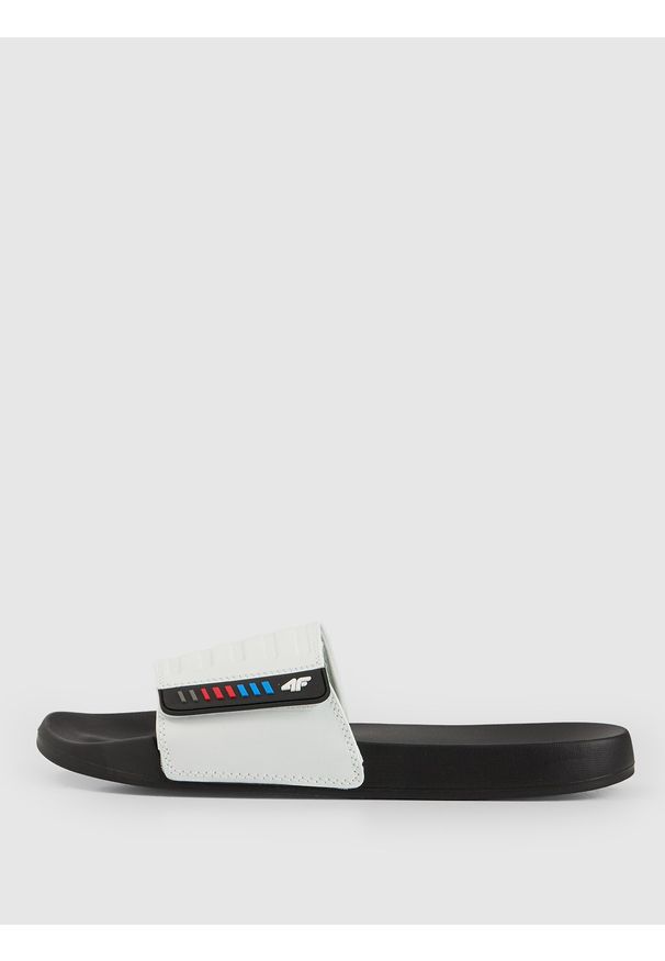 4f - 4F Klapki męskie - białe 40. Okazja: na co dzień, na plażę. Kolor: biały. Materiał: guma. Sezon: lato. Styl: wakacyjny, casual