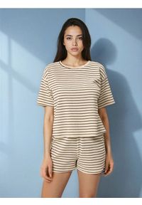 Sinsay - Piżama dwuczęściowa w paski - kremowy. Kolor: kremowy. Wzór: paski #1