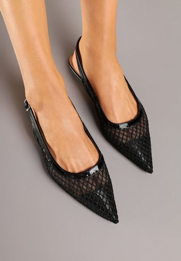 Renee - Czarne Siateczkowe Sandały Slingback na Płaskiej Podeszwie Reolanta. Okazja: na co dzień, na spotkanie biznesowe, do pracy. Kolor: czarny. Wzór: aplikacja. Obcas: na płaskiej podeszwie. Styl: biznesowy, elegancki, casual