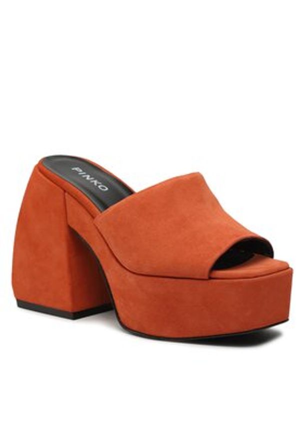 Pinko - PINKO Klapki Margaux Wedge PE 23 BLKS1 100653 A0N8 Pomarańczowy. Kolor: pomarańczowy. Materiał: zamsz, skóra