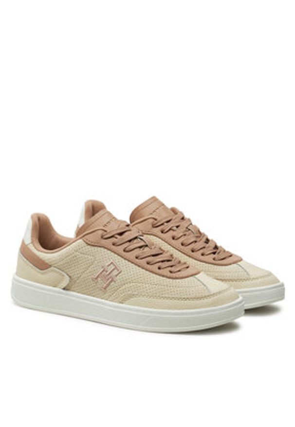 TOMMY HILFIGER - Tommy Hilfiger Sneakersy Th Heritage Sneaker Perf FW0FW08380 Beżowy. Kolor: beżowy. Materiał: skóra