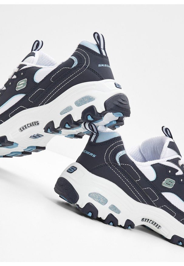 bonprix - Sneakersy chunky Skechers ze skóry. Kolor: niebieski. Materiał: skóra