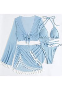 Intica - Komplet bikini z pareo i wielofunkcyjnym topem na plażę Maili. Kolor: niebieski. Materiał: materiał. Wzór: aplikacja