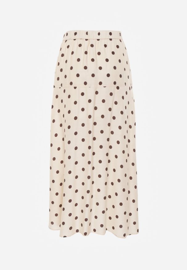 Renee - Beżowa Wiskozowa Spódnica High Waist w Kropki z Guzikami Tadalion. Stan: podwyższony. Kolor: beżowy. Materiał: wiskoza. Wzór: kropki. Styl: retro