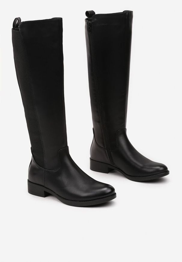 Renee - Czarne Kozaki Oficerki z Ozdobną Wstawką Batilaine. Okazja: na spacer, na co dzień. Kolor: czarny. Materiał: skóra, wełna. Styl: elegancki, casual