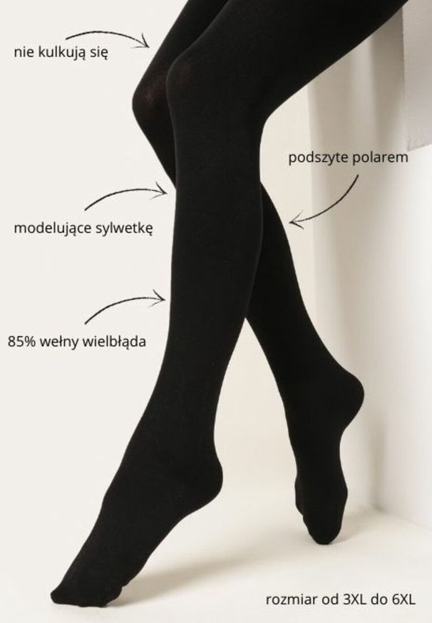 Born2be - Czarne Termiczne Rajstopy 3XL-6XL z Wełną Wielbłądzią Mocno Kryjące Anetri. Kolor: czarny. Materiał: wełna
