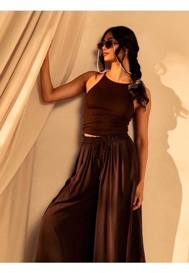 Sinsay - Spodnie culotte z wiskozą - brązowy. Kolor: brązowy