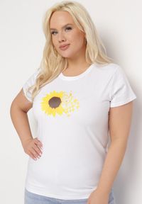 Born2be - Biały Bawełniany T-shirt z Nadrukiem na Przodzie Galamella. Kolor: biały. Materiał: bawełna. Wzór: nadruk #1