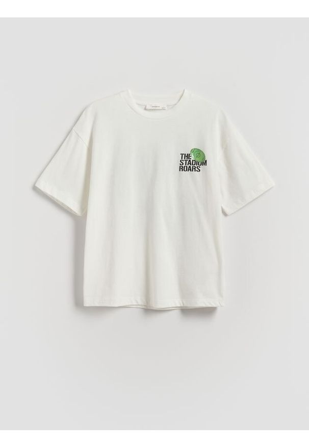 Reserved - T-shirt z nadrukiem - złamana biel. Materiał: bawełna. Wzór: nadruk