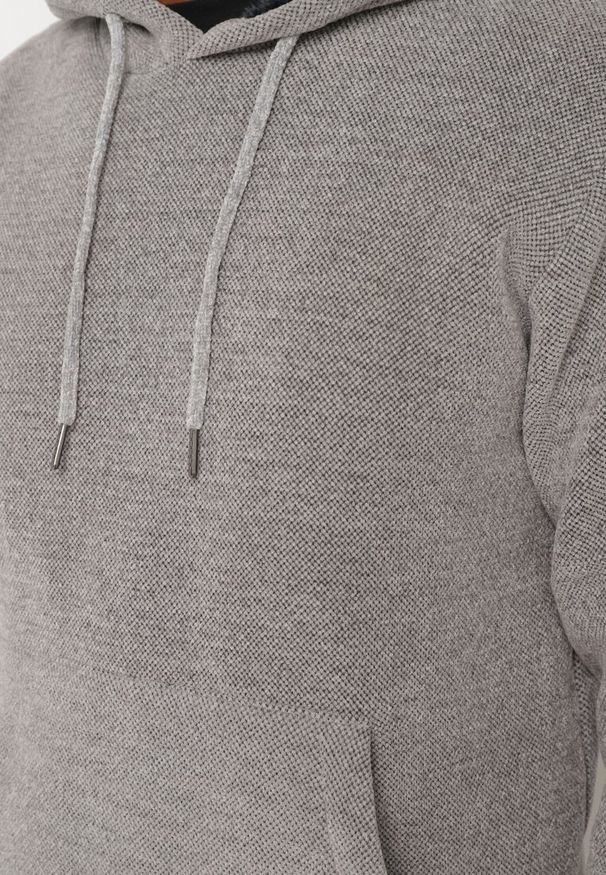 Born2be - Szara Bluza z Wełną i Kapturem Ozdobiona Sznurkami Karitta. Kolor: szary. Materiał: wełna. Wzór: aplikacja