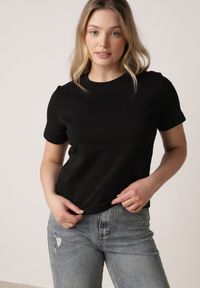 Born2be - Czarny Bawełniany T-shirt w Klasycznym Stylu Hetita. Okazja: na co dzień. Kolor: czarny. Materiał: bawełna. Wzór: haft. Styl: klasyczny #5