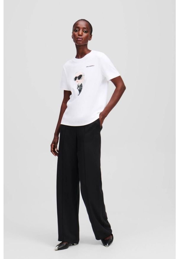 Karl Lagerfeld - KARL LAGERFELD Biały t-shirt damski Ikon Aquarelle K, Rozmiar XL. Okazja: na co dzień. Kolor: biały. Materiał: materiał. Styl: casual, elegancki