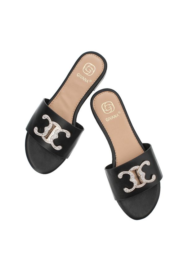Czarne Klapki Givana Modne Obuwie Damskie. Okazja: na co dzień. Kolor: czarny. Materiał: jeans, materiał. Sezon: lato. Styl: casual, elegancki