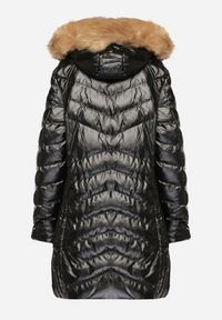 Born2be - Czarno-Brązowa Pikowana Długa Kurtka z Odpinanym Kapturem i Kołnierzem Seniwen. Okazja: na spacer, na co dzień. Kolor: czarny. Materiał: jeans. Długość: długie. Styl: casual, elegancki #7