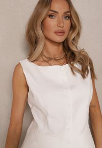 Renee - Biała Kamizelka na Guziki Ozdobiona Imitacją Kieszeni Halarose. Okazja: na co dzień. Kolor: biały. Wzór: aplikacja. Styl: klasyczny, elegancki, casual #4