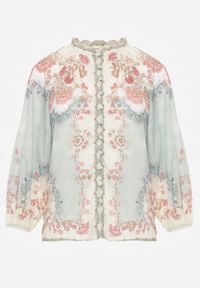 Born2be - Zielona Koszula w Kwiaty ze Stójką Feliana. Okazja: na co dzień. Typ kołnierza: kołnierzyk stójkowy. Kolor: zielony. Materiał: jeans. Wzór: kwiaty. Styl: casual, klasyczny, elegancki #8