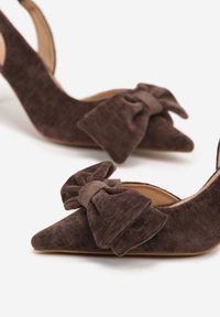 Renee - Brązowe Sandały na Szpilce Slingback z Kokardą Sunaiel. Nosek buta: otwarty. Kolor: brązowy. Sezon: lato. Obcas: na szpilce. Wysokość obcasa: średni #5