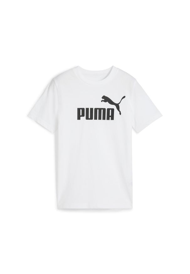 Puma - Młodzieżowa koszulka ESS z logo No. 1 PUMA. Kolor: biały. Materiał: guma. Wzór: nadruk. Sport: joga i pilates