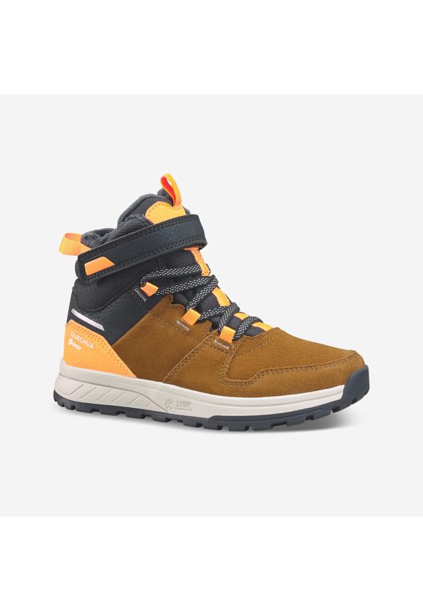 quechua - Buty turystyczne dla dzieci Quechua SH500 Warm zapinane na rzep wodoodporne. Zapięcie: rzepy. Kolor: pomarańczowy, wielokolorowy, szary, brązowy. Sezon: zima