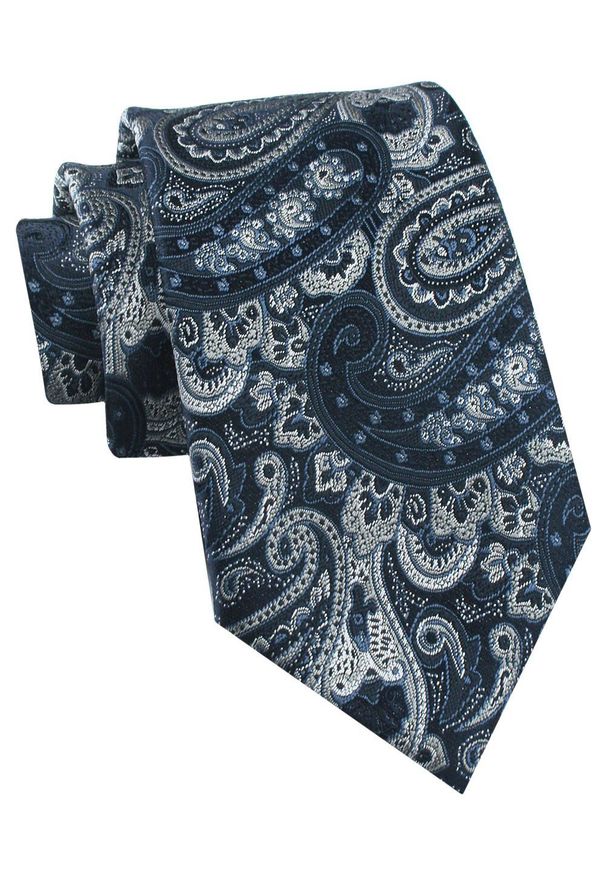 Krawat Męski - Chattier - Odcienie Granatu i Popielu, Wzór Orientalny. Kolor: niebieski. Materiał: tkanina. Styl: klasyczny, wizytowy, elegancki