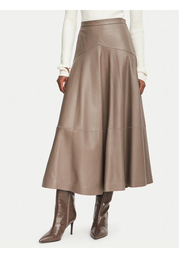 BOSS Spódnica skórzana Sesola 50568642 Brązowy Regular Fit. Kolor: brązowy. Materiał: skóra