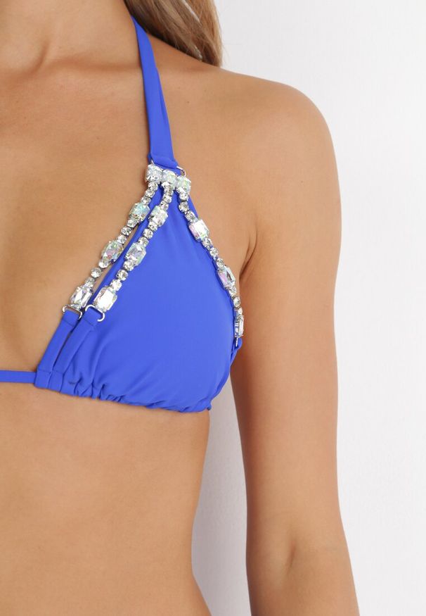 Born2be - Niebieskie Bikini Ozdobione Paseczkami z Cyrkoniami Derita. Kolor: niebieski. Wzór: aplikacja