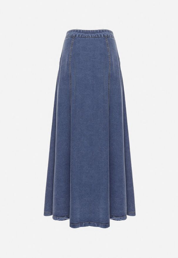 Born2be - Granatowa Trapezowa Spódnica Maxi Bawełniana Jeansowa z Guzikami i Kieszeniami z Klapami Zrissa. Okazja: na co dzień. Kolor: niebieski. Materiał: jeans, bawełna. Styl: elegancki, casual
