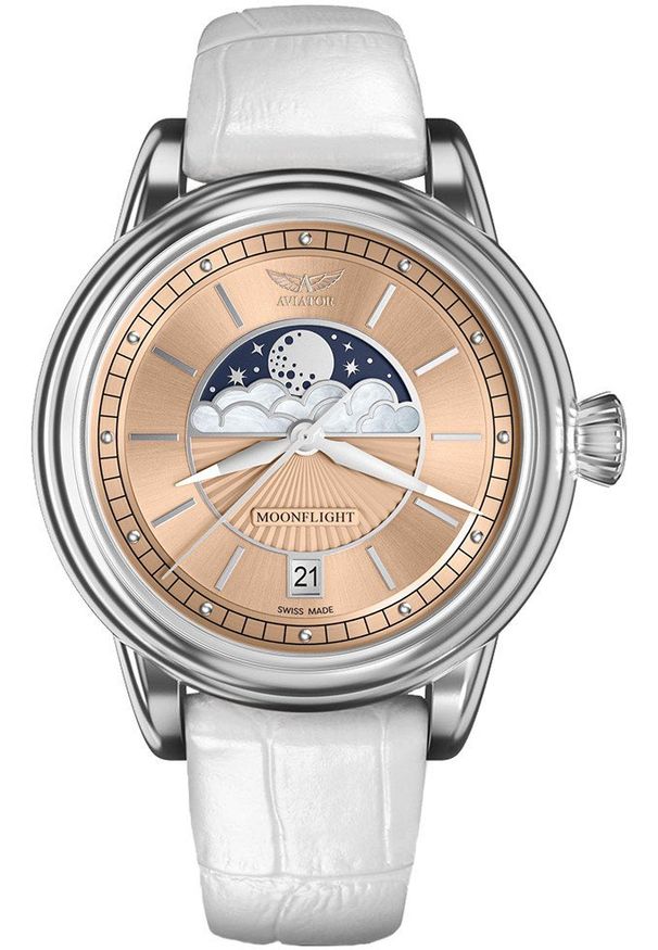 AVIATOR - Zegarek damski Aviator V.1.33.0.259.4.WM biały. Kolor: biały