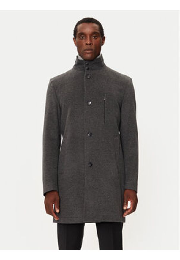 BOSS - Boss Płaszcz wełniany H-Hyde 50525764 Szary Slim Fit. Kolor: szary. Materiał: wełna