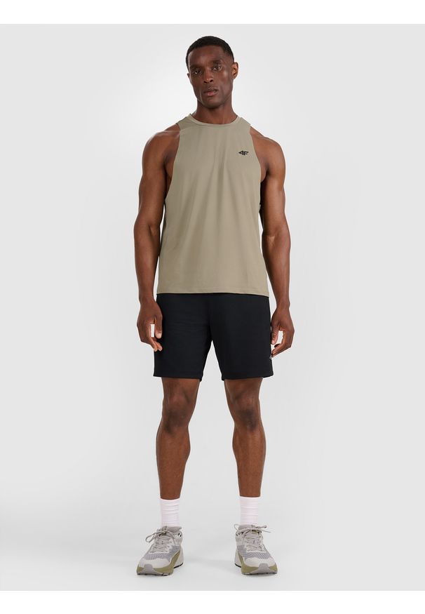 4f - 4F Tank top treningowy szybkoschnący męski - oliwkowy/khaki XL. Kolor: oliwkowy, brązowy, wielokolorowy. Materiał: elastan, włókno, dzianina, materiał, syntetyk. Wzór: ze splotem. Sport: fitness