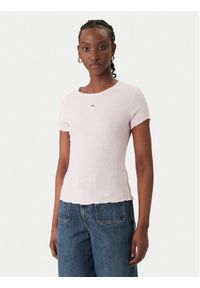 Tommy Jeans T-Shirt Smock Seersucker DW0DW22219 Różowy Slim Fit. Kolor: różowy. Materiał: syntetyk #1