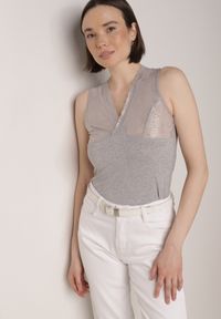 Born2be - Ciemnoszary Bawełniany Top Bieliźniany z Siateczkową Górą z Koronką Bervisa. Okazja: na co dzień. Kolor: szary. Materiał: bawełna, koronka. Wzór: koronka. Styl: casual, elegancki #7