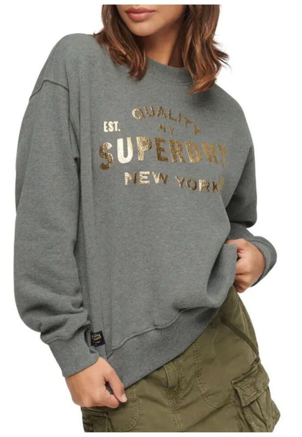 Bluza turystyczna damska Superdry Luxe Metallic. Kolor: szary. Materiał: poliester, bawełna
