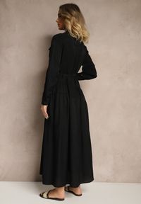 Renee - Czarna Rozkloszowana Sukienka z Wiskozy z Guzikami i Paskiem Ronesa. Okazja: na co dzień. Kolor: czarny. Materiał: wiskoza. Typ sukienki: proste. Styl: casual, elegancki #3