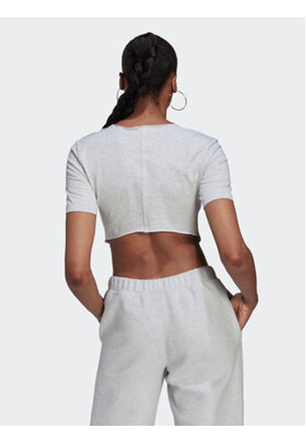 Adidas - adidas T-Shirt Crop Loungewear HL9130 Szary Regular Fit. Kolor: szary. Materiał: bawełna