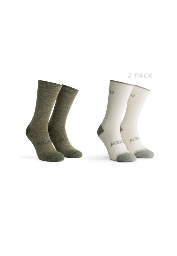 ROGELLI - Skarpetki zimowe unisex Rogelli Merino z owczej wełny 2-pack. Kolor: zielony, beżowy, wielokolorowy. Materiał: wełna. Sport: kolarstwo