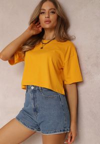 Renee - Żółty T-shirt Phelista. Okazja: na co dzień. Kolor: żółty. Materiał: jeans. Długość rękawa: krótki rękaw. Długość: krótkie. Styl: casual, klasyczny #1