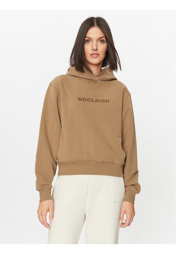 Woolrich Bluza Logo Hoodie CFWWSW0116FRUT3164 Brązowy Regular Fit. Kolor: brązowy. Materiał: bawełna