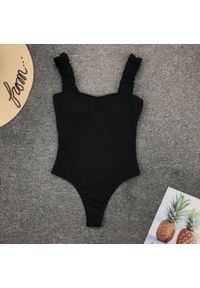 Intica - Strój kąpielowy z ozdobnymi ramiączkami na plażę i basen Berny. Kolor: czarny. Materiał: materiał. Wzór: aplikacja