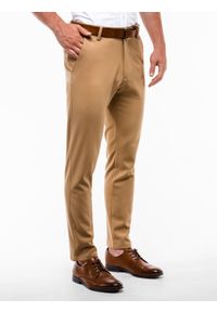 Ombre Clothing - Spodnie męskie chino P832 - rude - XL. Kolor: brązowy. Materiał: wiskoza, elastan, tkanina, poliester. Styl: klasyczny, elegancki #7