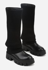 Renee - Czarne Kozaki Chunky z Dzianinową Cholewką Imitującą Nogawkę Fenema. Okazja: na co dzień. Kolor: czarny. Materiał: dzianina. Szerokość cholewki: normalna. Styl: casual #4