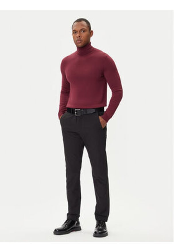 Hugo - HUGO Golf San Thomas-M 50474174 Bordowy Regular Fit. Typ kołnierza: golf. Kolor: czerwony. Materiał: wełna
