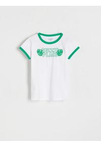 Reserved - T-shirt z wypukłym nadrukiem - biały. Kolor: biały. Materiał: bawełna. Wzór: nadruk