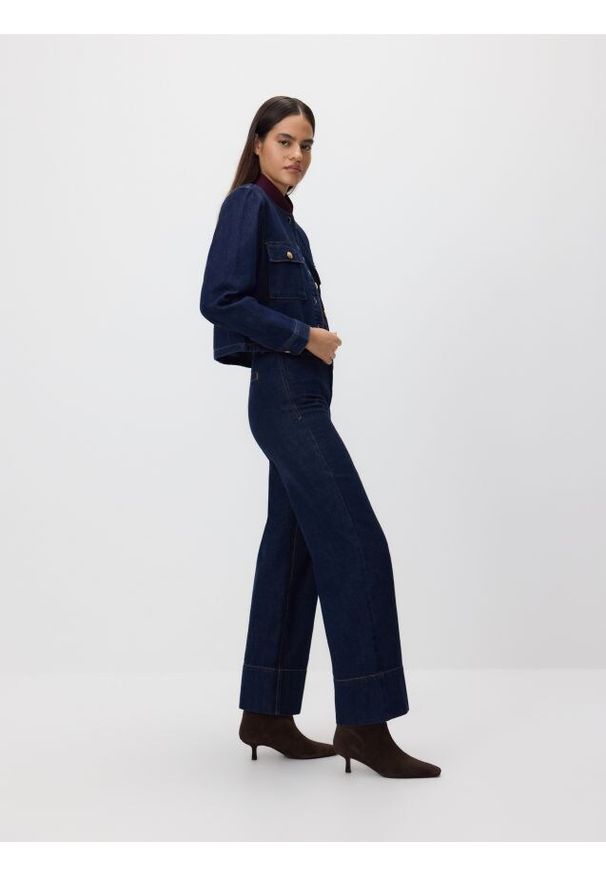 Reserved - Jeansy wide leg z wysokim stanem - granatowy. Stan: podwyższony. Kolor: niebieski. Materiał: jeans