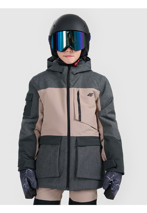 4f - 4F Kurtka snowboardowa membrana 10000 dziecięca - brązowa 158 (12-13 lat). Kolor: brązowy. Materiał: materiał, poliester. Sezon: lato