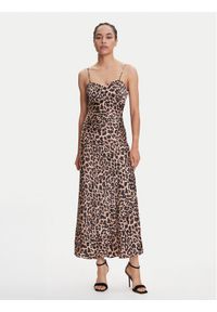 Guess Sukienka wieczorowa W5YK35 WHEZ2 Brązowy Slim Fit. Kolor: brązowy. Materiał: wiskoza. Styl: wizytowy