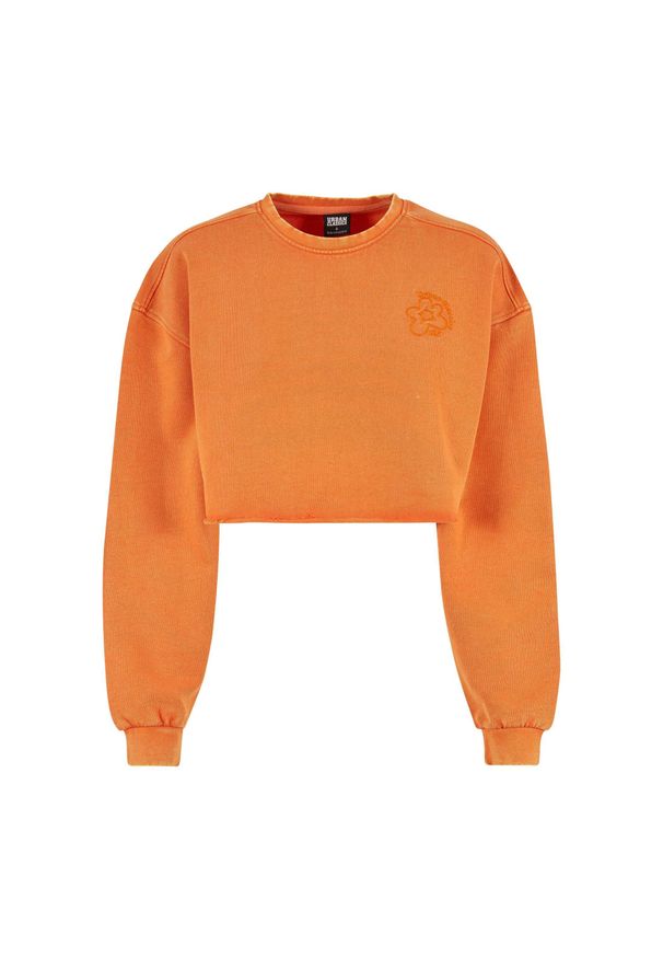 Bluza crop haftowane z kwiatami duże rozmiary dla kobiet Urban Classics. Kolor: pomarańczowy. Długość: krótkie. Wzór: kwiaty, haft