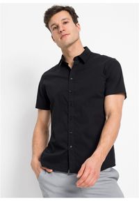 bonprix - Koszula z krótkim rękawem, ze stretchem, slim fit. Kolor: czarny. Materiał: materiał. Długość rękawa: krótki rękaw. Długość: krótkie #1