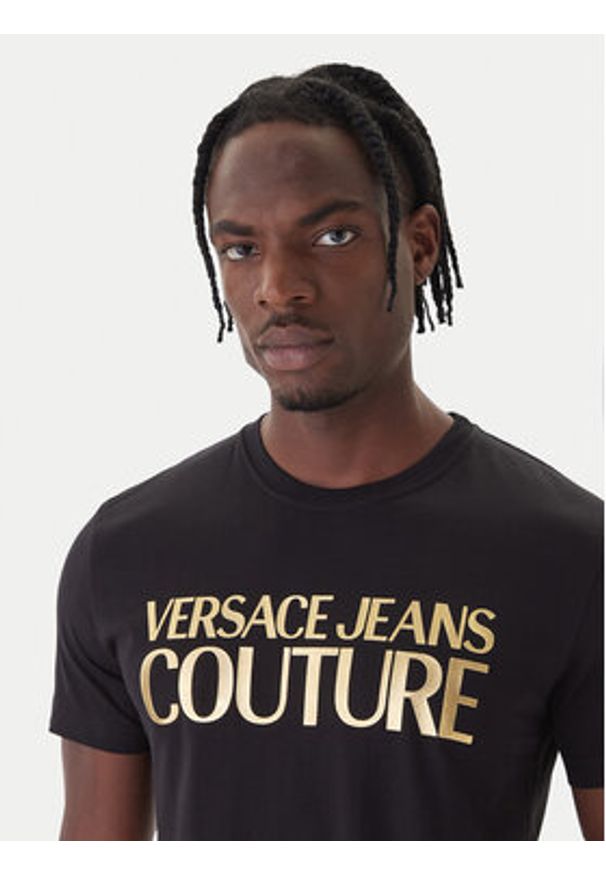 Versace Jeans Couture T-Shirt 79GAHT05 CJ00T Czarny Regular Fit. Kolor: czarny. Materiał: bawełna